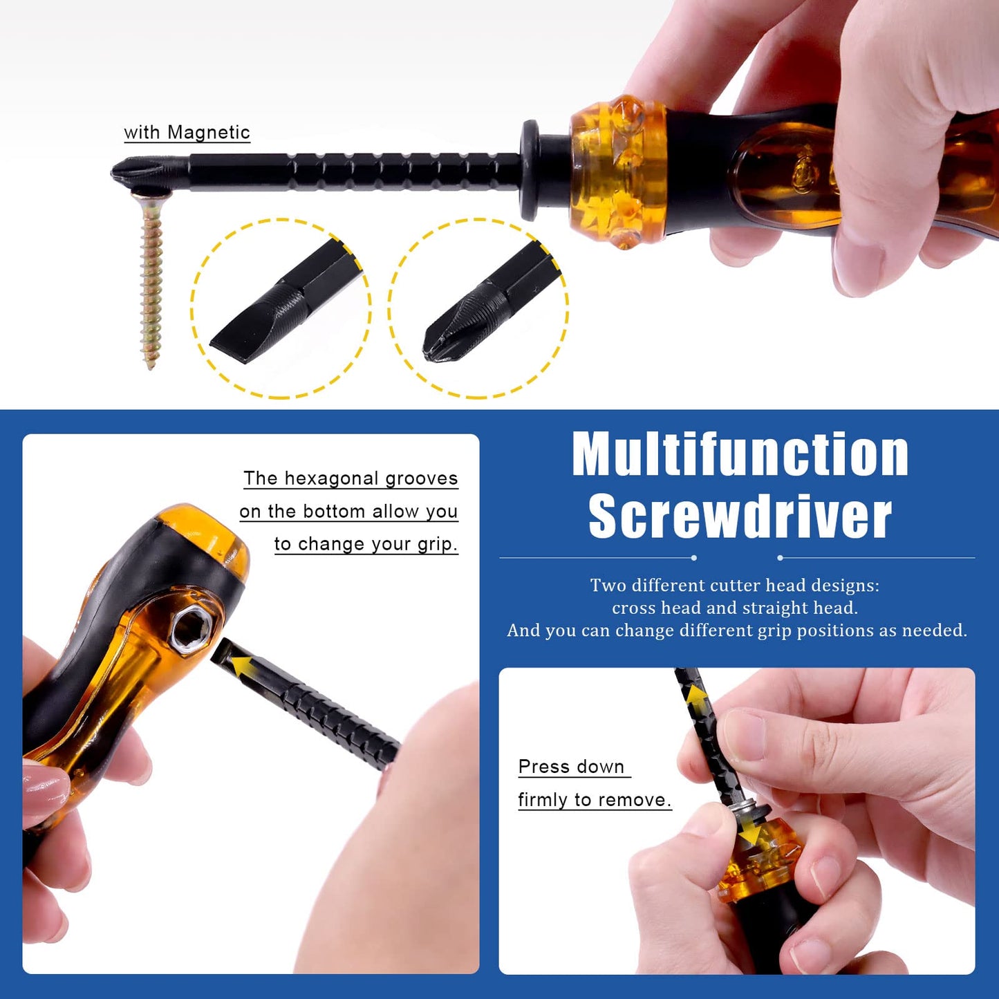 Glarks 52Pcs Self-Drilling Anchors with Screws Kit Including 50Pcs Drywall Anchors with Screws, 1Pc Mini Hammer and 1Pc Screw Driver for Hanging TV Shelf Strap Cabinet Decoration Fixing Curtain