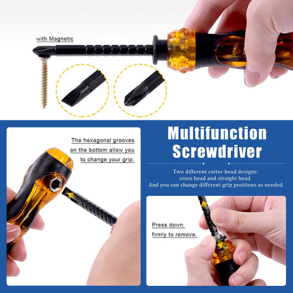 Glarks 52Pcs Self-Drilling Anchors with Screws Kit Including 50Pcs Drywall Anchors with Screws, 1Pc Mini Hammer and 1Pc Screw Driver for Hanging TV Shelf Strap Cabinet Decoration Fixing Curtain