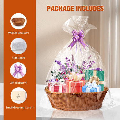 Boensi Wicker Basket, 38x28x12cm Gift basket empty/Fruit Basket – Perfect for Kitchen Storage,Christmas Gift,Table Centerpieces, Serving Bread, Fruit & Vegetable