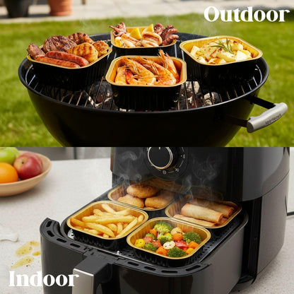 ZEAYEA 100 Pieces Aluminum Foil Baking Cups with Lids, 5.7 oz Disposable Ramekins Cupcake Containers, Square Cupcake Muffin Liners Cups for Party Mother's Day Wedding Christmas Birthday