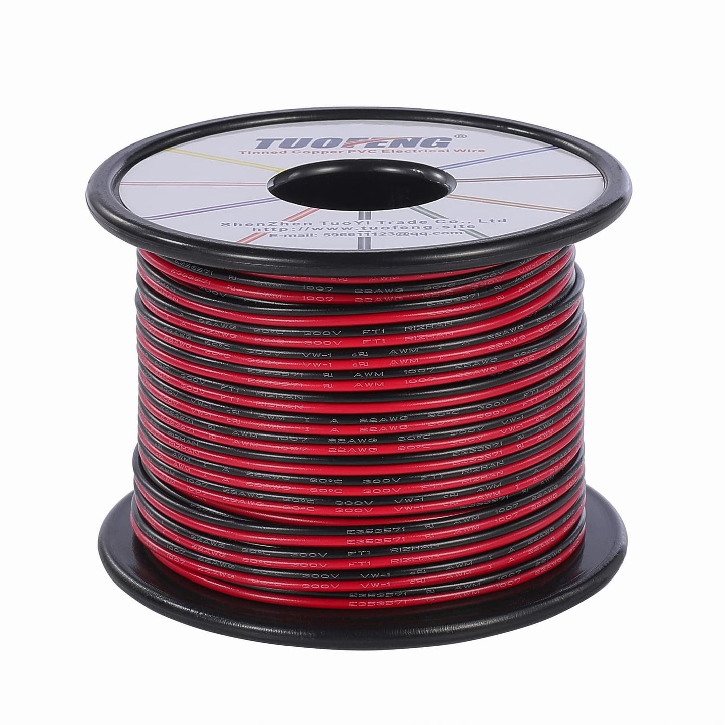TUOFENG 22awg Electrical Wire 100 ft 22 Gauge Led Wire 2 Pin Extension Cable Wire Red Black Wires 12V/24V DC Cable for Led Strips Single Colour