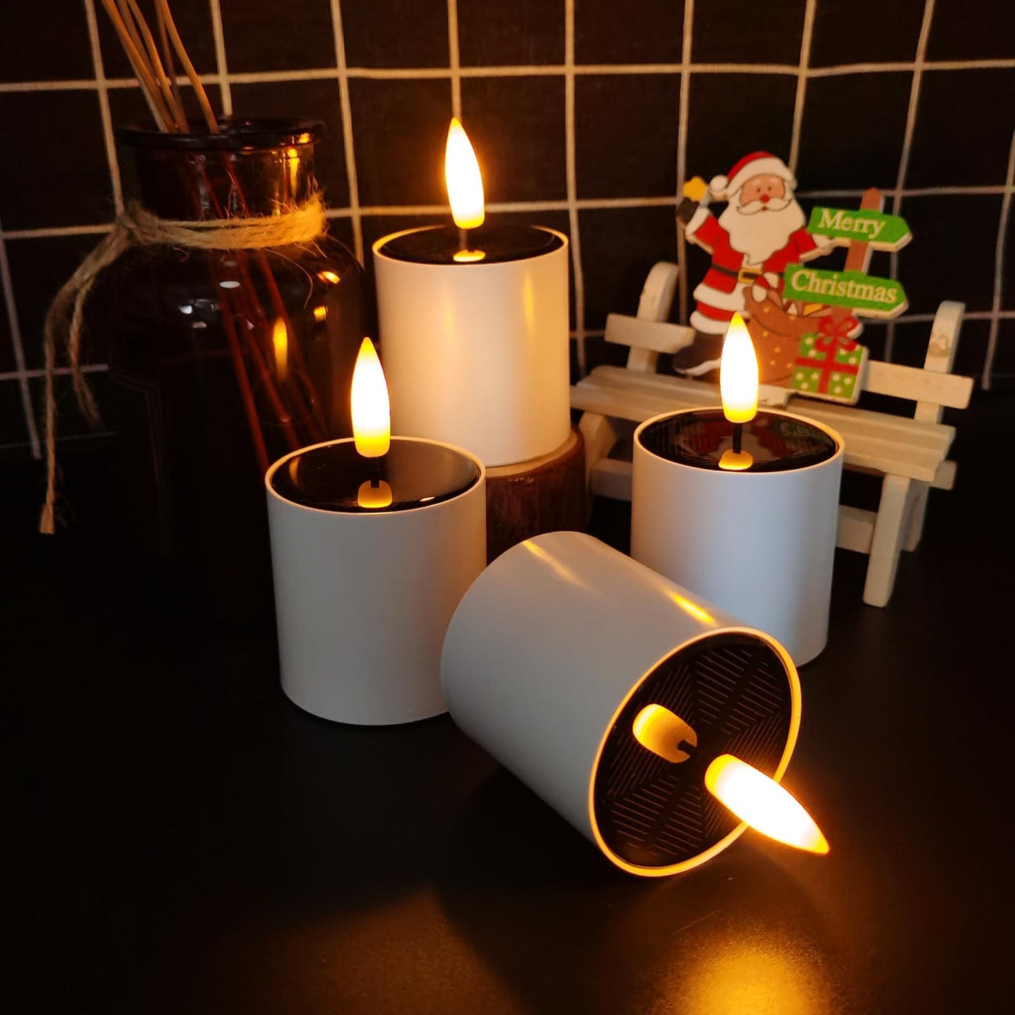 6pcs Solar Tea Lights Outdoor Waterproof,6pcs Rechargeable Dusk to Dawn Little Solar Votive Candles for Lantern Garden Camping and Home Decor