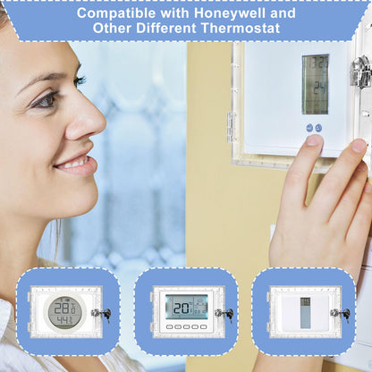 Universal Thermostat Lock Box with Key, Clear Large Thermostat Guard for Wall, Thermostat Cover with Lock for Thermostats 6.5" x 4" x 2" or Smaller (2)