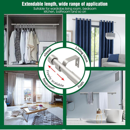 Curtain Rods for Windows 16 to 75 Inch, 1'' Diameter Adjustable Curtain Rod With Cylindrical End Cap (Silver, 40-190cm)