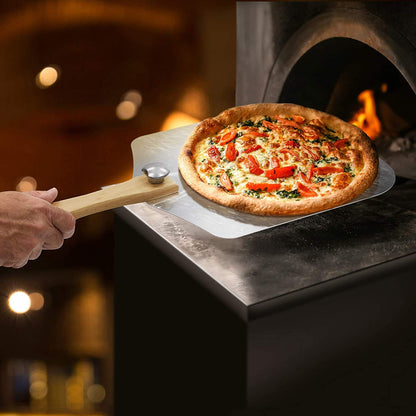 12 Inch x 14 Inch Aluminum Metal Pizza Peel, Pizza Paddle for Baking Homemade Pizza and Bread with Foldable Wood Handle for Easy Storage, for Any Outdoor Or Indoor, Oven or Grill Use (Aluminum)