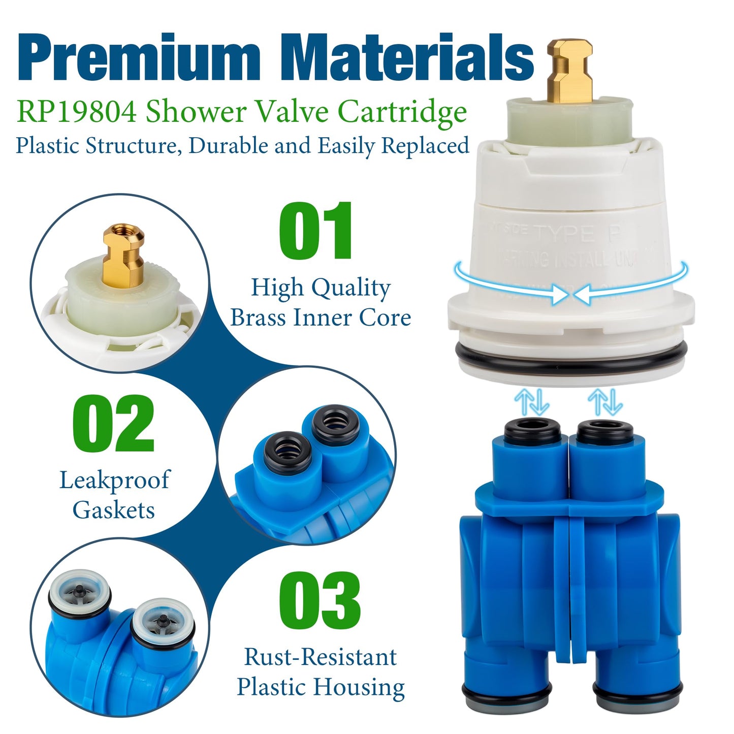 RP19804 Shower Cartridge Assembly Replacement for Delta 1300/1400 Series Tub/Shower Valves Fits,Single Handle Pressure Balance Valve Cartridge,Fits for Delta Select Monitor Valves (Blue 1993-2007)