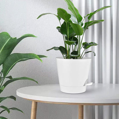 Self Watering Planters, 6 Pcs 8''+7"+6.5"+6"+5.5"+5" Plastic Flower Pots with Detachable Reservoir and Drainage Holes, Modern White Planter for Decorative Indoor Outdoor Plants (White)