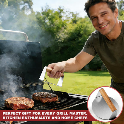 Smash Burger Press, CUSIMAX 5.5" Stainless Steel Burger Smasher, Round Smasher with Wood Handle, Smashburger Press for Griddle, Hamburger, Steak, Meat, Perfect for Flat Top Griddle Grill Cooking