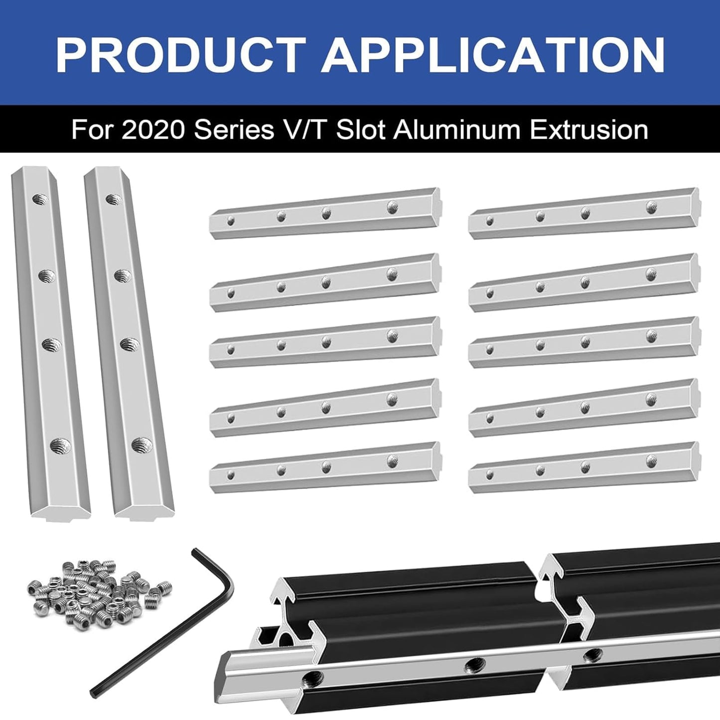 Seekliny 12pcs 2020 Extrusion Straight Connector Joining Plate Corner Bracket 2020 Hardware T-Slot Accessories V-Slot with Screws for 8020 Aluminum Profile 3D Printer Frame Spare Parts Silver
