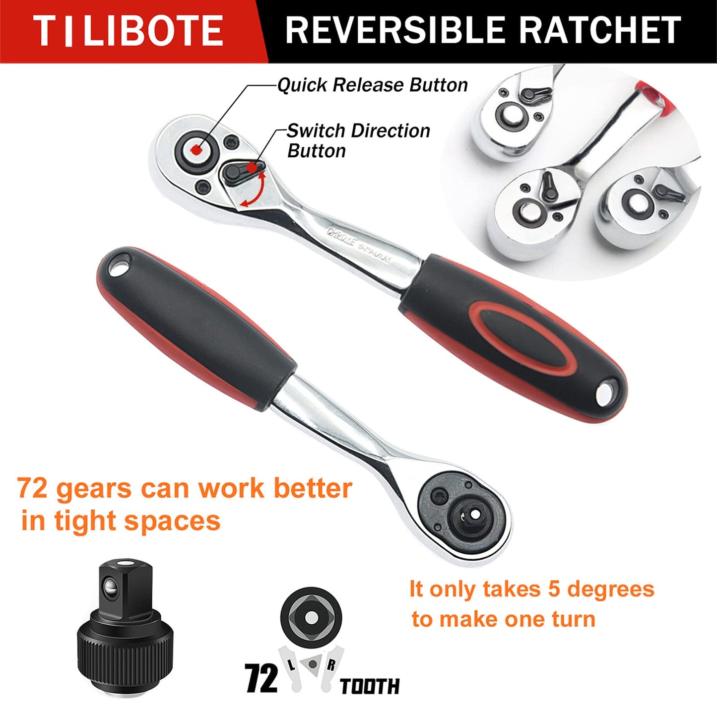 TILIBOTE Socket Wrench Set, 53PCS 1/4 Inch Ratcheting Wrench Set and Extension Bar Gimbal Slide Bar Extension Sockets, Set for Automotive Repair and Home Use.