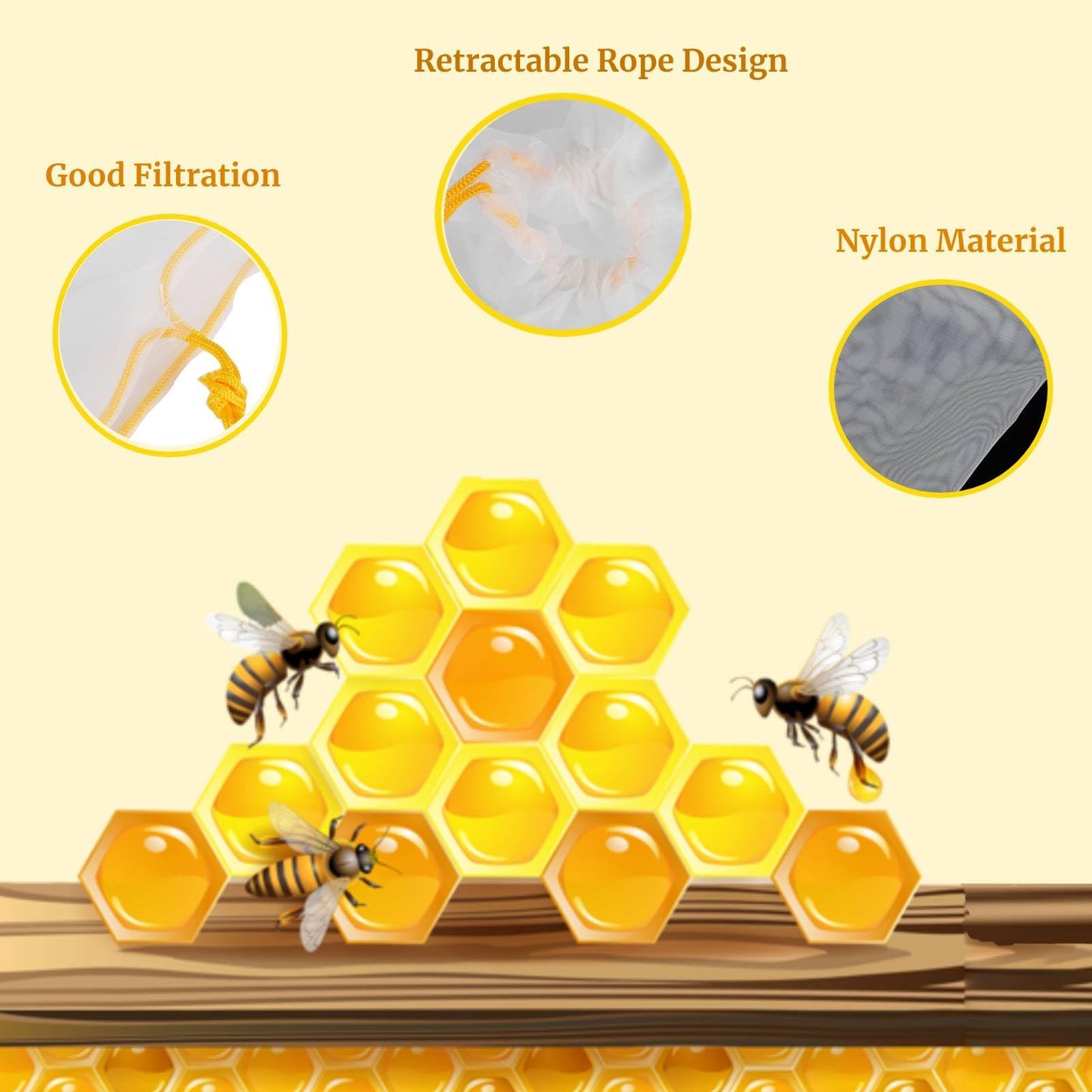10PCS Honey Strainer Bags,Reusable Bee Honey Filter Bag,with Adjustable Drawstring,Mesh Nylon Strainer, Apiary Equipment,Washable Beekeeping Supplies for Wax Beer Nut Milk