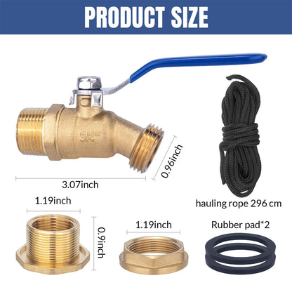 Brass Water Container Rain Barrel Faucets Lead-Free Spigot Kit 55 Gallon Water Tank Faucet,3/4" Inlet to 3/4" GHT Male Thread Outlet Suitable for Garden Hose Thread Connection