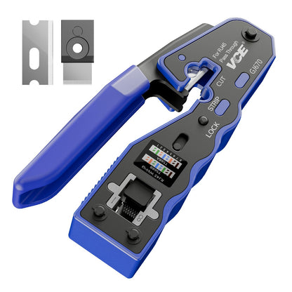 VCE RJ45 Crimper Pass Through, Ethernet Crimping Tool for Cat6 Cat7 Cat5 End Pass-Thru Connector, Support Stripping & Cutting