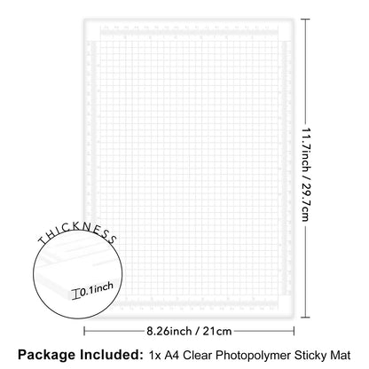 A4 Clear Photopolymer Sticky Mat for Stencil Stamp, Reusable Anti-Slip Grip Mat, Multi-Use Non-Slip Clear Photopolymer Craft Low Tacky Mat for Card Making Hold Your Cardstock in Place When Stamping