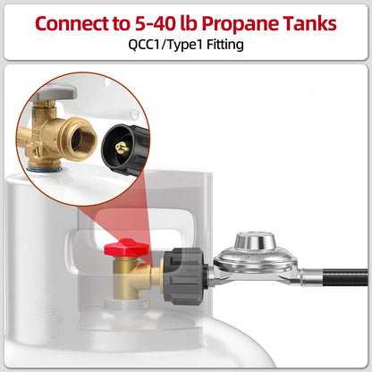 ZODIRISE 6 Feet Propane Regulator and Hose for Blackstone 17 & 22 Inch Tabletop Griddle, Connect to 5-20 LB Propane Tank