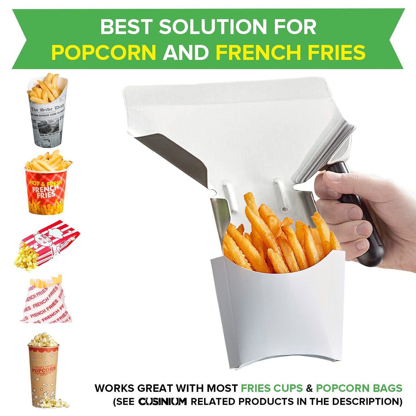 CUSINIUM Popcorn Scoop and Dredge Bundle - Metal Popcorn Scooper - French Fry Scoop