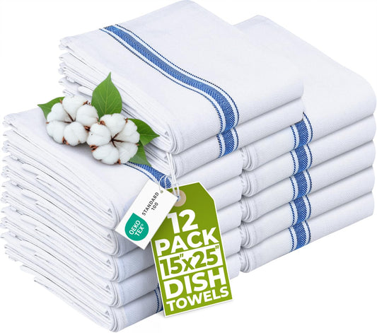 Utopia Towels Kitchen Dish Towels - 100% Cotton Dish Towels - Reusable Cleaning Kitchen Towels - Super Absorbent - Washable Dish Towels - 15 x 25 Inches (12-Pack, Blue)