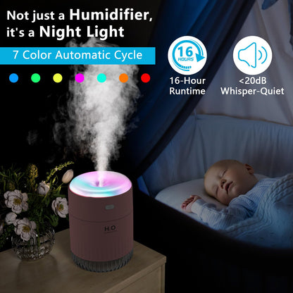 SZO Portable Mini Humidifier, 500ML USB Personal Cool Mist Humidifiers for Bedroom Office Travel Desk, Whisper Quiet 20dB with 2 Mist Modes & Auto Shut-Off, Small Desktop Humidifier(Pink)