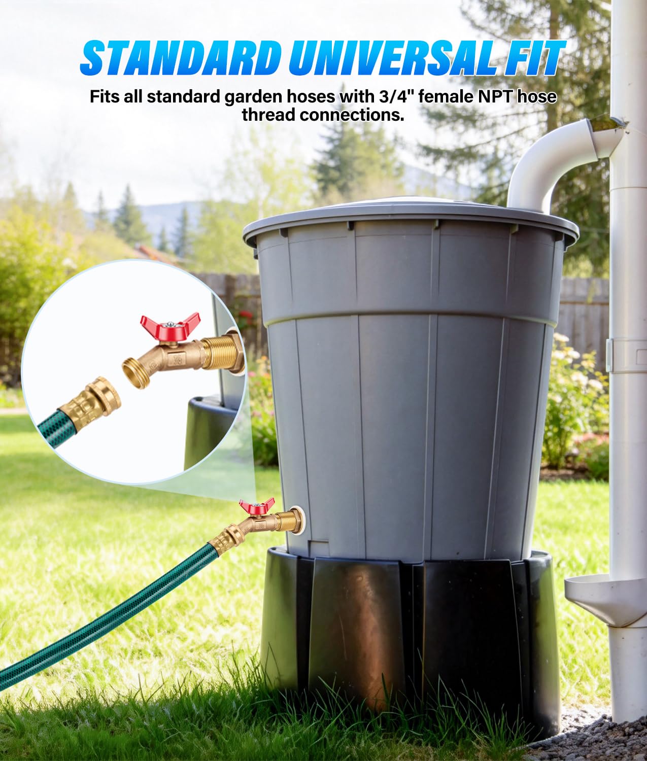 WADEO Rain Barrel Spigot Kit 1/4 Turn Ball Value Spigot with Bulkhead Fitting