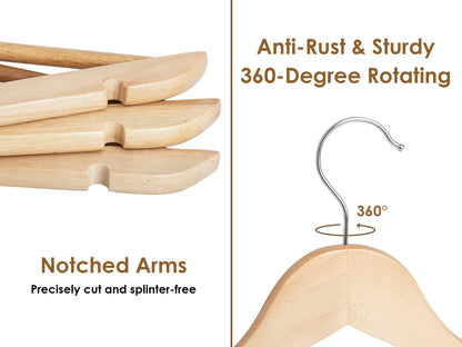 StorageWorks Wooden Hangers 20 Pack, Wood Coat Hanger for Coats, Shirts, Jackets, Pants, Suits, Natural Wood Color