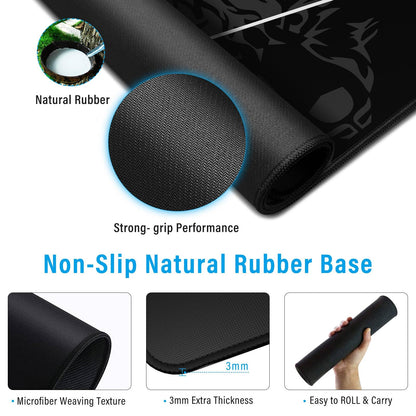 Anpollo Large Gmaing Mouse Pad with Stitched Edges, Superior Micro-Weave Cloth, Non-Slip Base, Size 35.4 X 15.7X 0.12inches - Black Gray Wolf Head