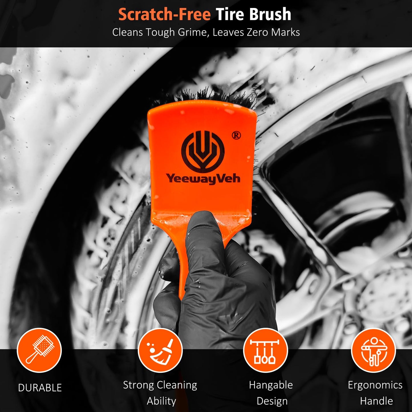 YeewayVeh 4PCS Car Wheel Cleaning Kit, Bendable Microfiber Tire & Rim Cleaner, Scratch-Free Double Head Detailing Brushes for Car All Wheel Types