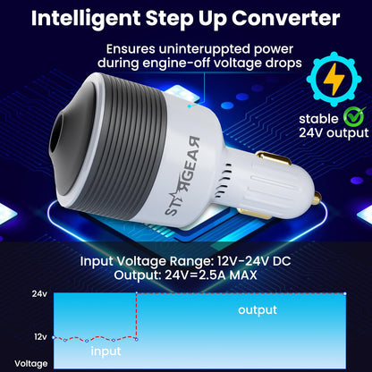 Starlink Mini Car Adapter - 12V to 24V DC Step Up Converter with 60W Car Cigarette Lighter Adapter, Starlink Mini 12V Adapters Supports Official 30M Starlinks Cable