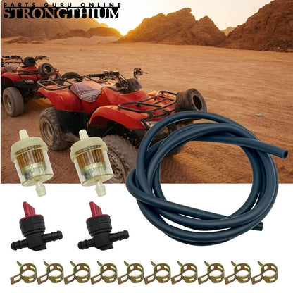 STRONGTHIUM 1/4 in Gas Fuel Line Hose with Clamps Valve & Filters Kit Compatible with Briggs & Stratton Craftsman MTD Kawasaki Kohler Small Engines Generator Powersports Rubber 6.6FT
