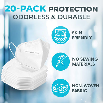[20 PACK] 5-Ply Disposable Face Mask - Premium Material and Comfortable Fit for Safe and Effective Wear