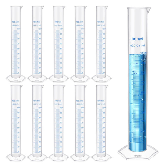 Worldity 10 Pack 100ml Plastic Graduated Cylinder, Transparent Graduated Cylinder with Pour Spout, Graduated Measuring Cylinder Lab Test Tube, 2-Sided Lines Marking, Measuring Cylinder for Lab