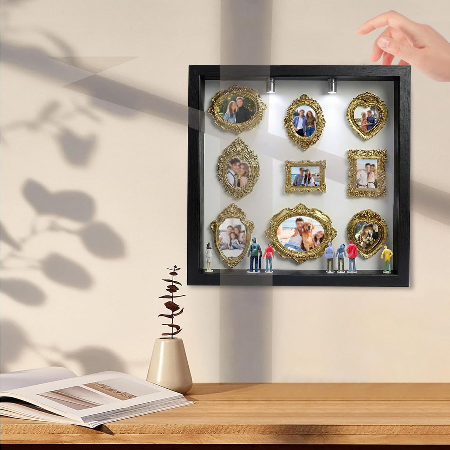 DIY Mini Museum Silhouette Box, Museum of Us Box Celebrate Your Unique Memories in Style, Personalized Photo Shadow Boxes Display with 8pcs Mini Museum Figurines & 8pcs Gold Mini Frames