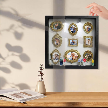 DIY Mini Museum Silhouette Box, Museum of Us Box Celebrate Your Unique Memories in Style, Personalized Photo Shadow Boxes Display with 8pcs Mini Museum Figurines & 8pcs Gold Mini Frames
