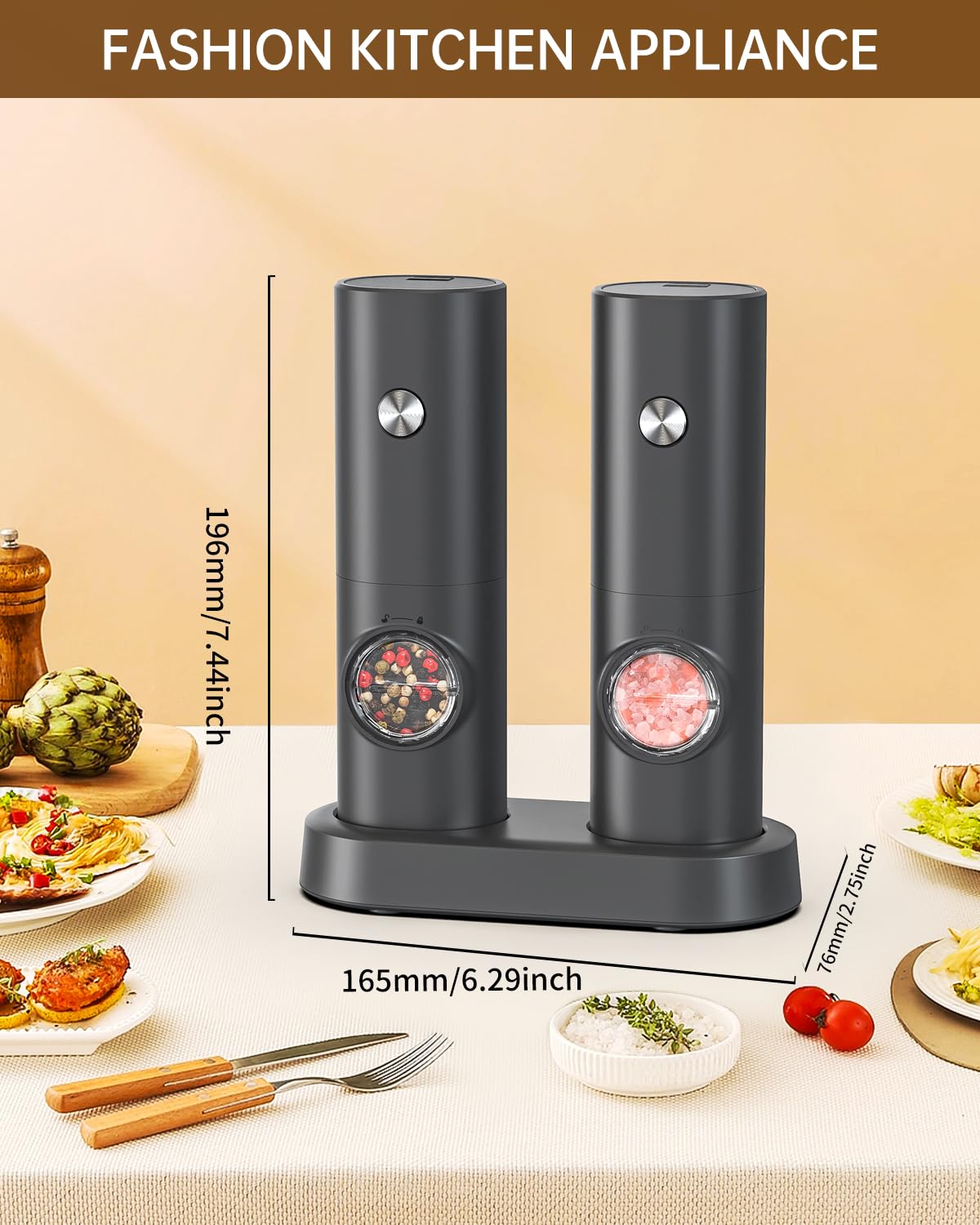 CIRCLE JOY Salt and Pepper Grinder Set Electric Pepper Grinder Automatic Pepper Mill with Adjustable Coarseness, Battery Powered Operation, Black