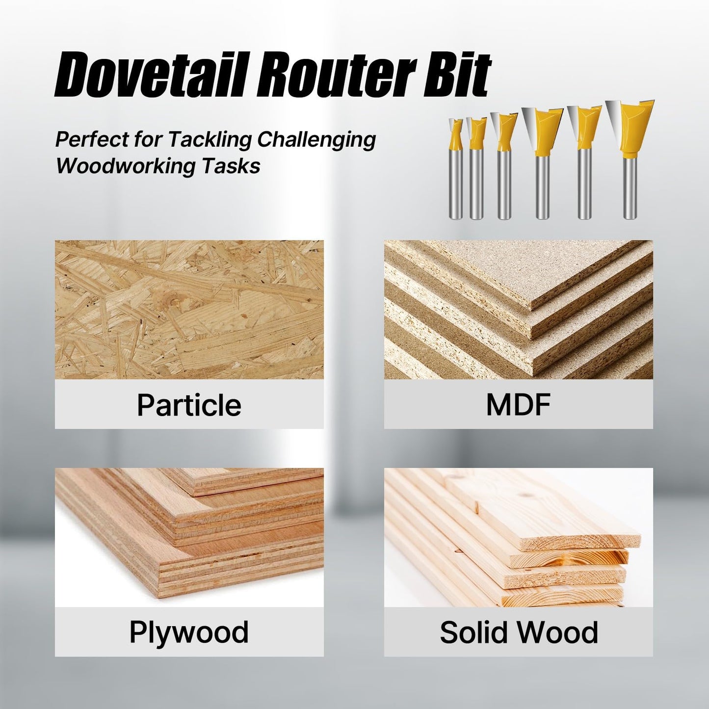 Vearter 6PCS Dovetail Router Bit Set 1/4 Inch Shank, 1/4" 3/8" 1/2" 5/8" 3/4" 7/8'' Dia Carbide Router Bits for Woodworking, Wood Milling Cutter Tool for Making Boxes Drawers Chests, Fine Casework