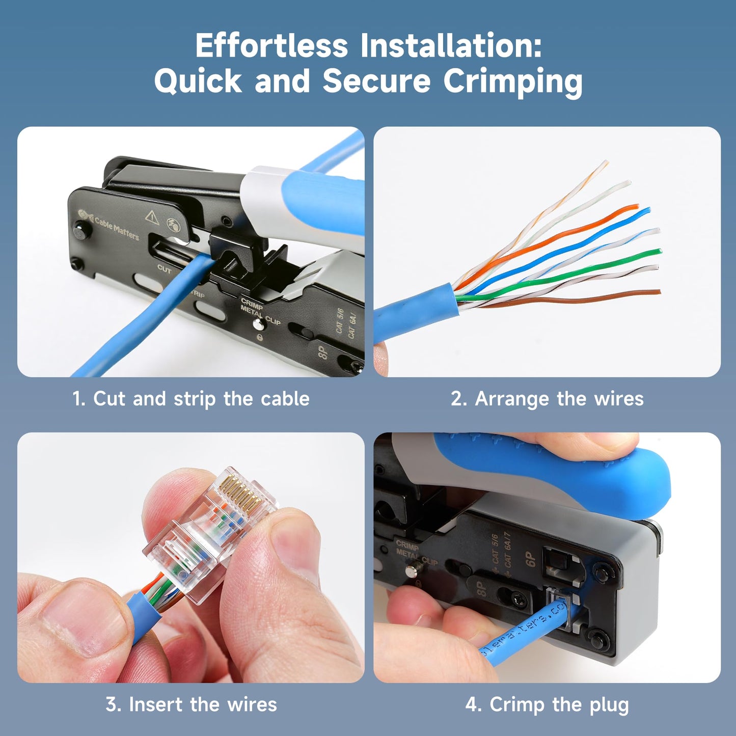 Cable Matters 100-Pack CAT6 RJ45 Modular Plugs (RJ45 Connectors / Cat6 Connector / Cat6 RJ45 Ends / RJ45 Plugs) for Solid or Stranded UTP Cable