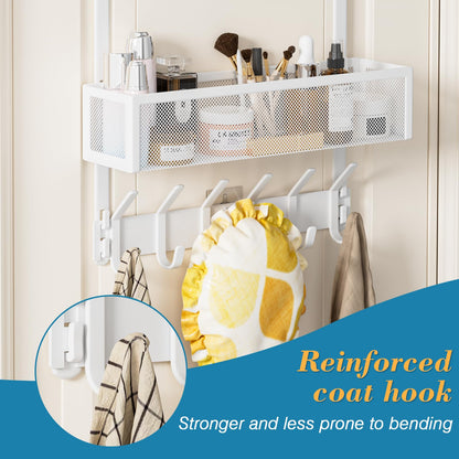 Aimeaihe Over The Door Hooks Organizer, 12 Coat Hooks & 2 Mesh Baskets, Over Door Organizer for Bathroom, Bedroom, Kitchen, Door Storage Hanging Bags, Hats, Purses, Coats White