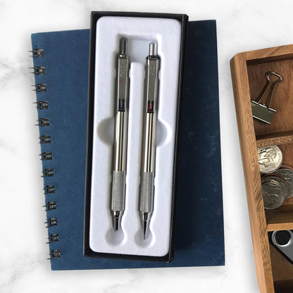 Zebra Pen M/F 701 Stainless Steel Mechanical Pencil and Ballpoint Pen Set, Fine Point, HB Lead and Black Ink, Ideal for Tactical Use, 2-Pack Gift Set (10519)