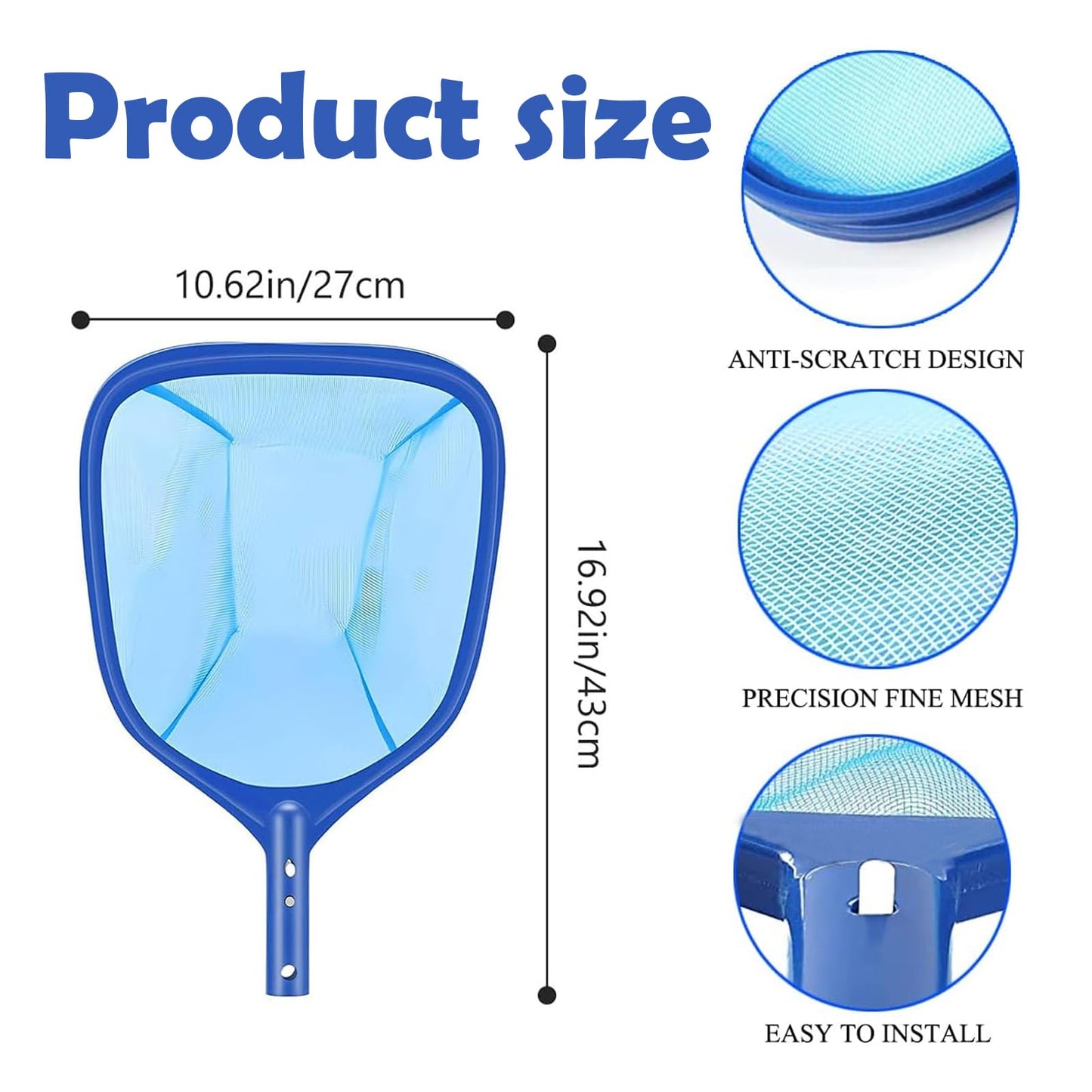 7.22ft Pool Skimmer Net with 5-Section Detachable Intensify Aluminum Handle Ploe Fine Mesh Rake Swimming Pool Leaves Cleaning Net for Swimming Pool Pond Hot Tub Fountain Aquarium Spa Tank