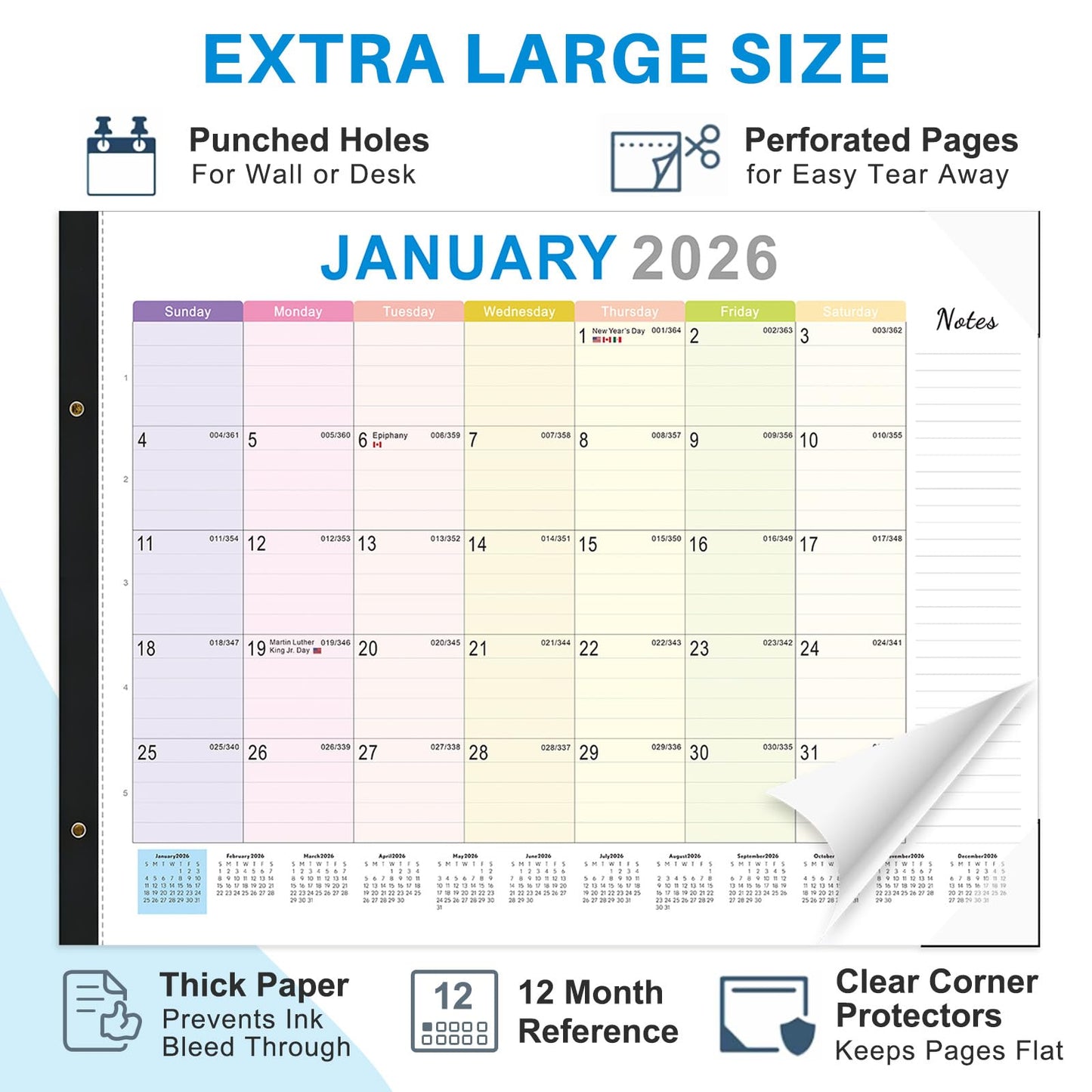 2026 Desk Calendar Large 22x17 – Desk Top Calendar 2026 with plastic cover