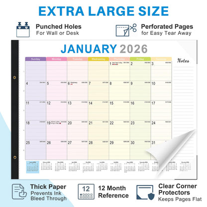 2026 Desk Calendar Large 22x17 – Desk Top Calendar 2026 with plastic cover
