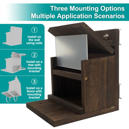Zeqeey Wooden Squirrel Feeder, Large Capacity, Surface Treatment with Mounting Bracket Compatible with Wall Tree Railing Handrail and Fence