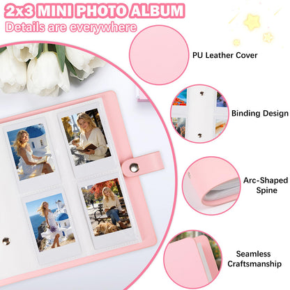 Ruibytree 320 Pockets Photo Album for Fujifilm Instax Mini LiPlay 12 11 9 8 40 41 99 Evo 7S Instant Film Camera, PU Leather Cover Photo Book for Polaroid 2x3 Pictures, Pink