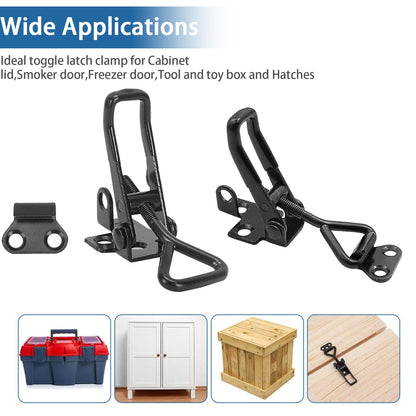 4Pack Adjustable Black Toggle Clamp Latch,(4003) Heavy Duty 1320 lbs Capacity Toggle Latch & Quick Release Metal Pull Latches, Easy to Install for Trunk Jig Smoker Door Tool Boxes
