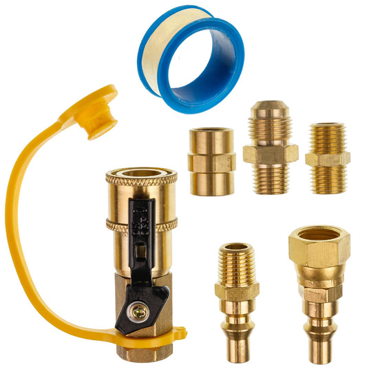 [100% Solid Brass] BlueStars 1/4" RV Propane Quick Connect Fittings Kit - Natural Gas Quick Connect Disconnect Kit, 1/4" Male NPT & 3/8" Male Flare - for Gas Heater Grill Fire Pit, RV Quick Connect