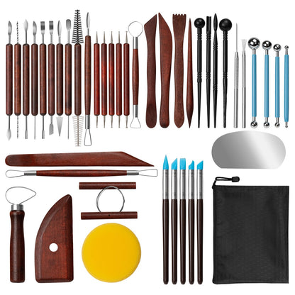 Amrules Clay Tools Kit, 43 PCS Red Pottery Tools, Practical Polymer Clay Sculpting Tools Kit, Air Dry Clay Tools Set for Adults, Pottery Craft, Dotting, Carving, Drawing, Molding, Modeling, Shaping