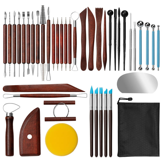 Amrules Clay Tools Kit, 43 PCS Red Pottery Tools, Practical Polymer Clay Sculpting Tools Kit, Air Dry Clay Tools Set for Adults, Pottery Craft, Dotting, Carving, Drawing, Molding, Modeling, Shaping