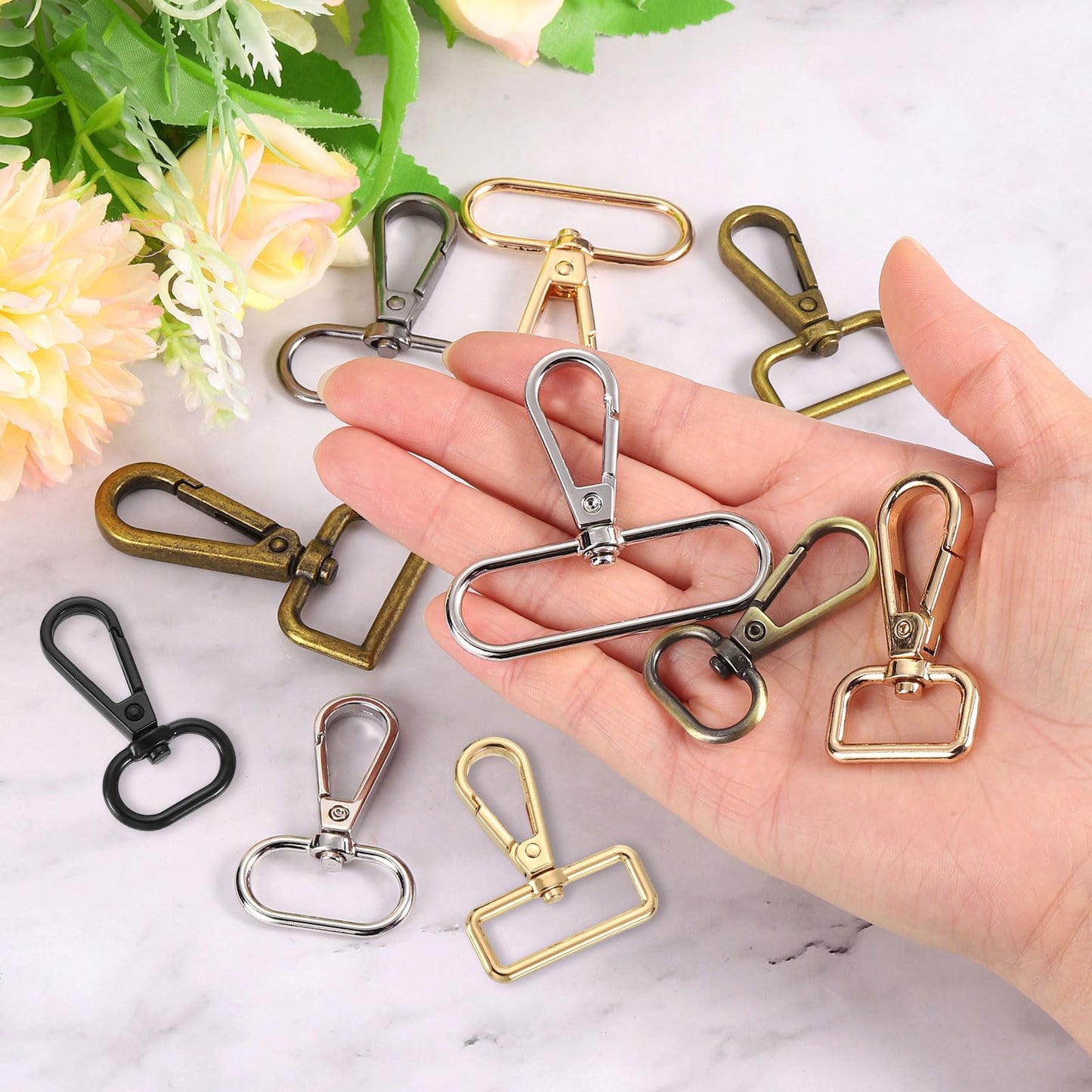 uxcell 15Pcs Swivel Clasps, 1.5 Inch D Ring Lobster Clasp Claw Metal Push Gate Snap Hook for Purse Making Keychain Belt Strap, Silver