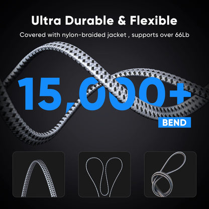 Cat 8 Ethernet Cable 30 FT, ARISKEEN 40Gbps 2000Mhz High Speed Cat8 Network LAN Patch Cord, Nylon Braided High Duty Shielded RJ45 Flat Internet Cable with 15 Clips for Indoor Outdoor - 30 Feet (Grey)