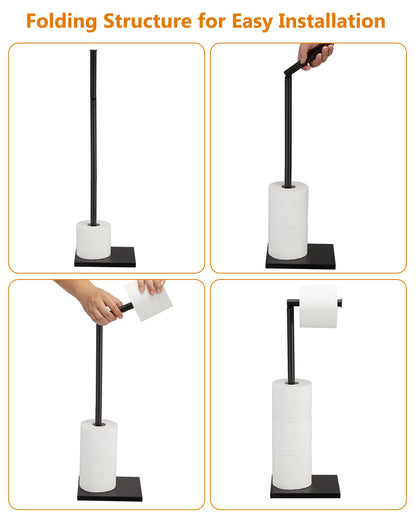 DECLUTTR Black Toilet Paper Holder, Bathroom Toilet Paper Roll Holder Stand with Reserve, Toilet Paper Holder Free Standing with Storage