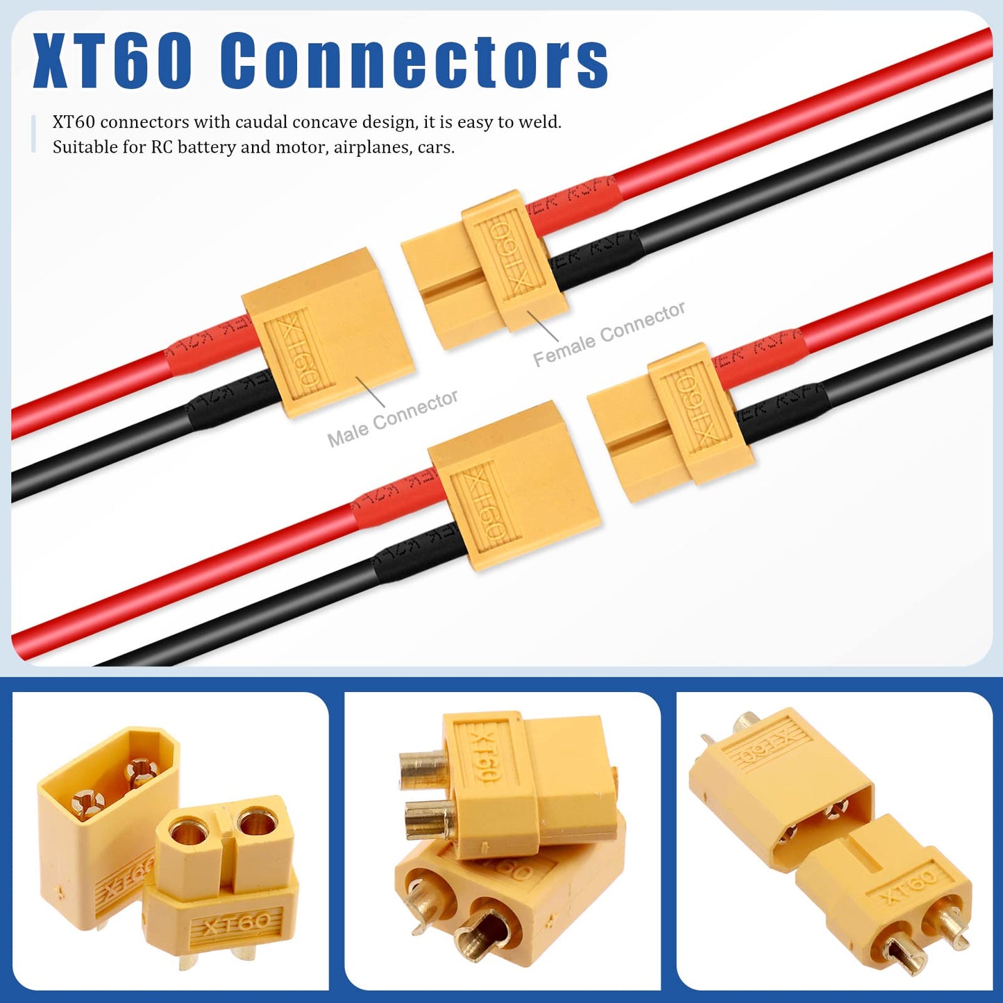 Glarks 45Pcs Wire Stripping Tool and XT60/EC3/T-Plug Deans XT60 Male and Female Connector with 14 Gauge Silicone Wire Heat Shrink Tubes for RC ESC Lipo Battery Motor